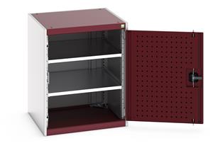 40019120.** Heavy Duty Bott cubio cupboard with perfo panel lined hinged doors. 650mm wide x 650mm deep x 800mm high with 2 x100kg capacity shelves....